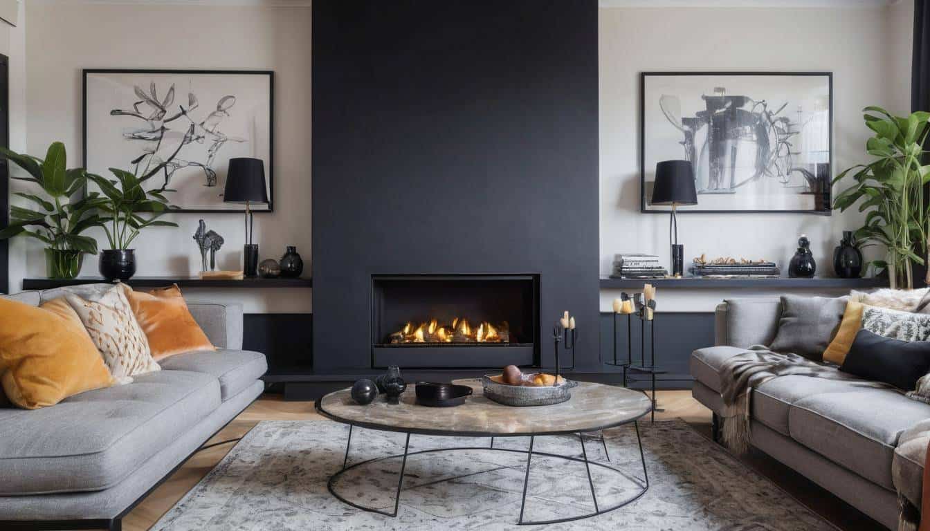 Versatile black fireplace in living room