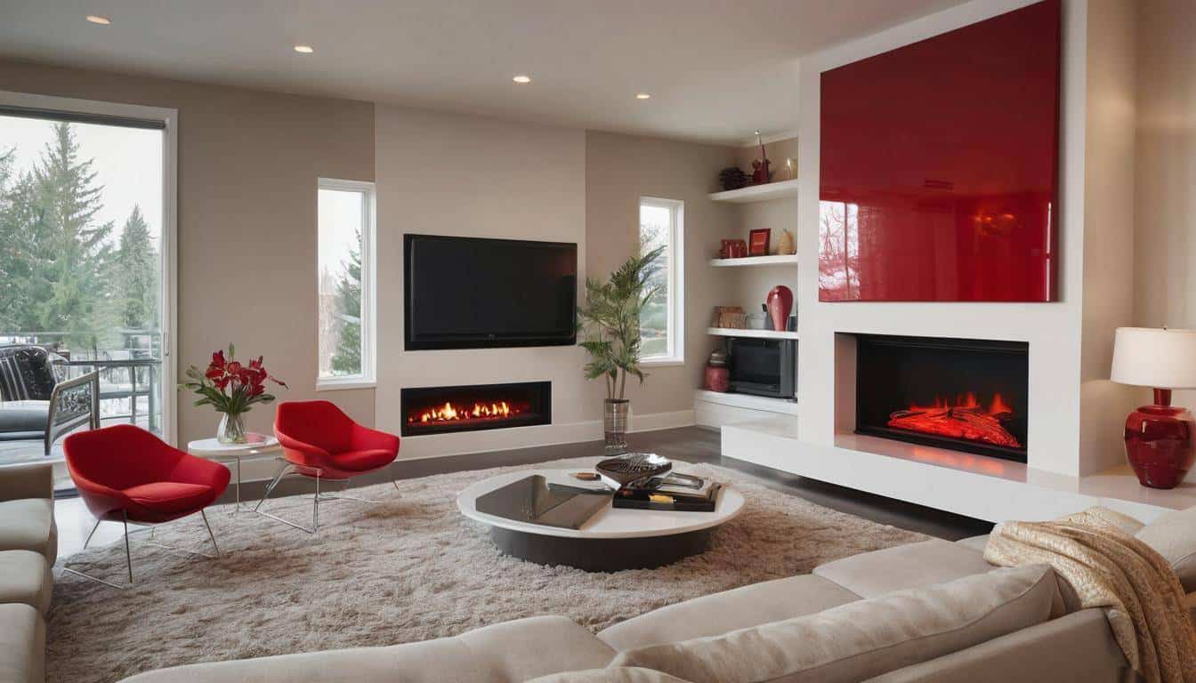 Vibrant red fireplace