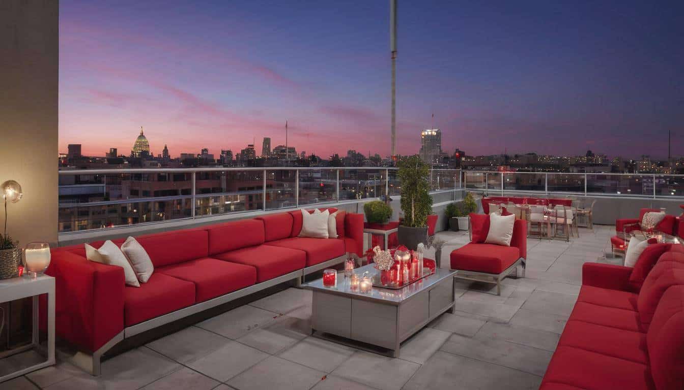 Vibrant rooftop lounge