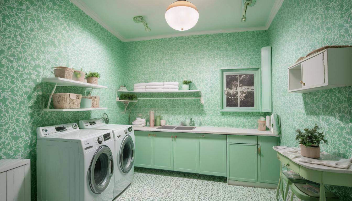 Vintage wallpaper laundry room