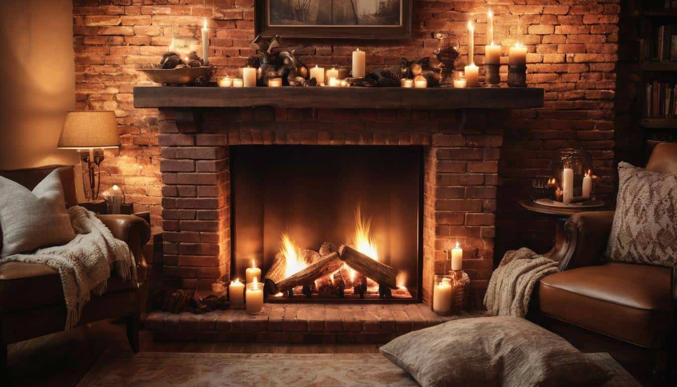 Warm, crackling fireplace