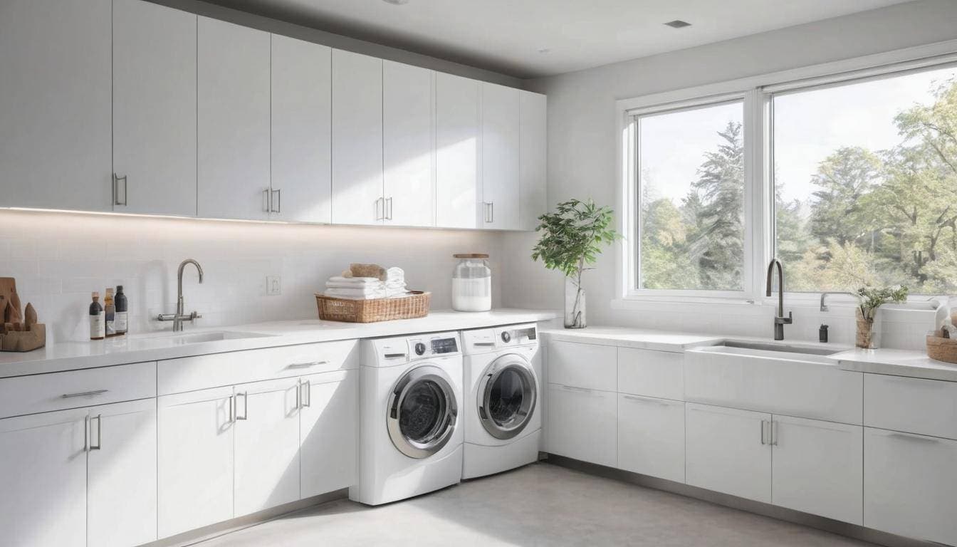 White laundry room with heating system