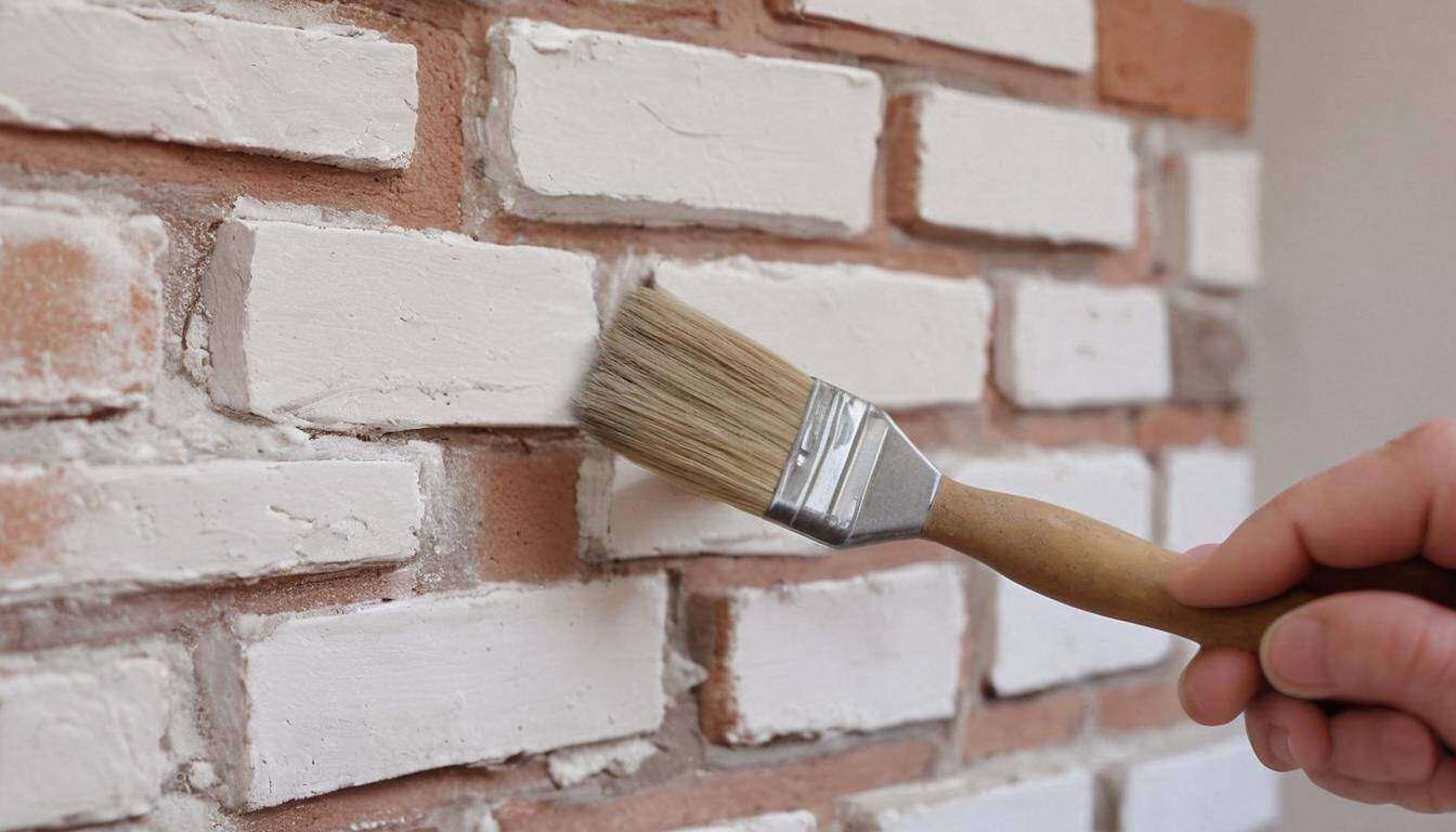 Whitewashing brick fireplace