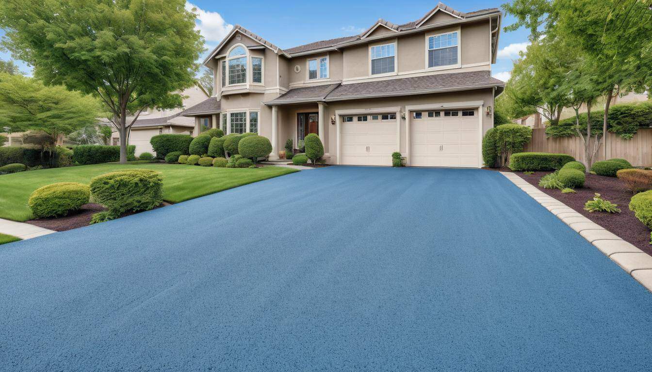 Beautiful blue driveway in suburbia