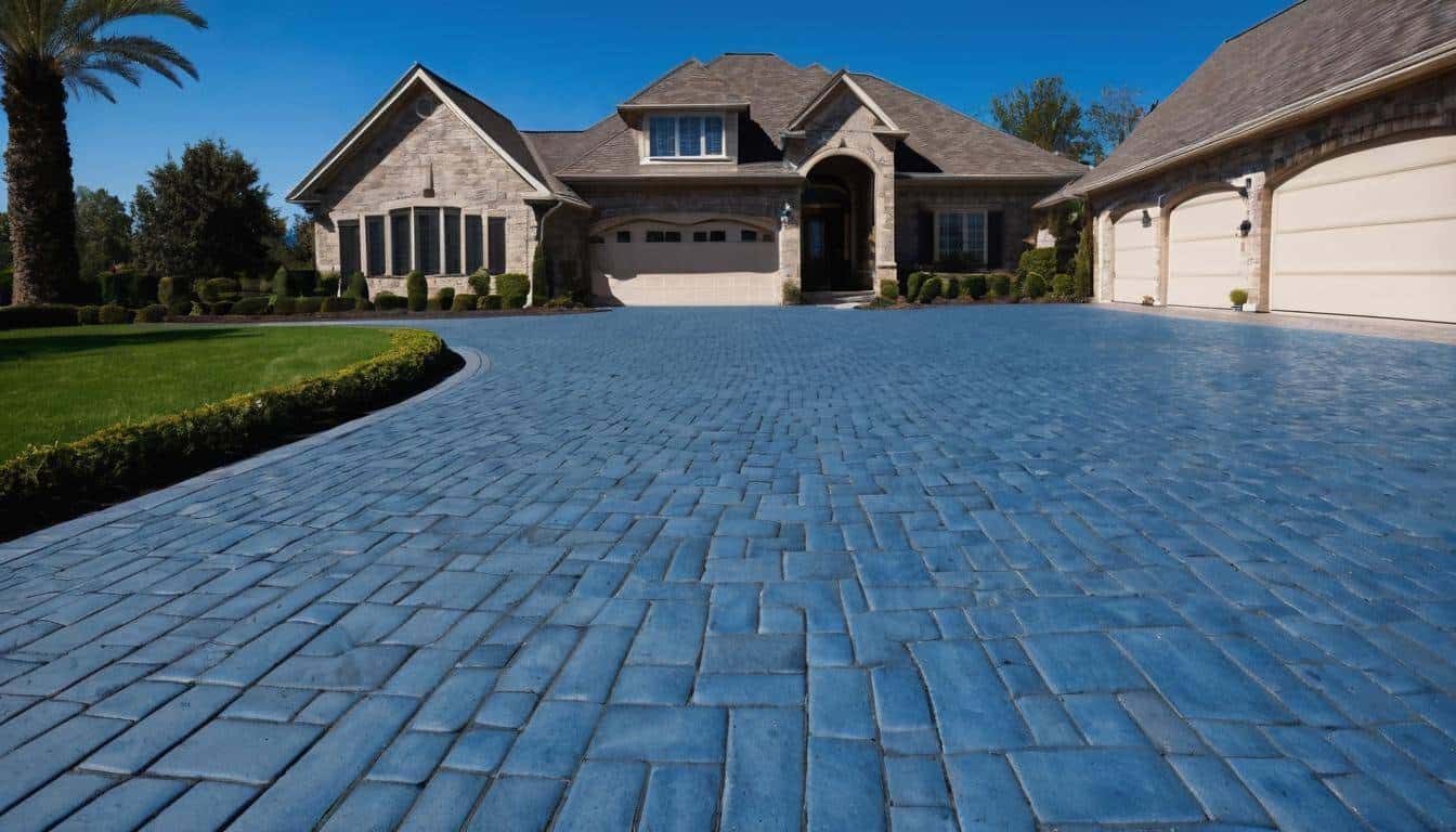 Blue interlocking paver driveway