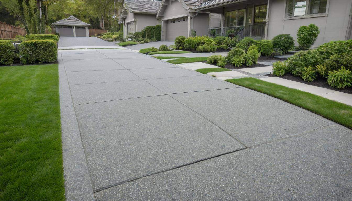 Elegant grey driveway landscaping