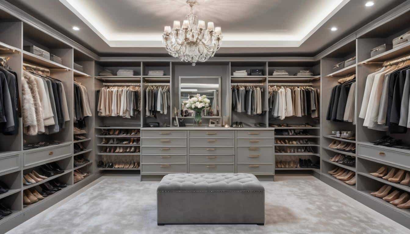 Elegant grey walk-in closet