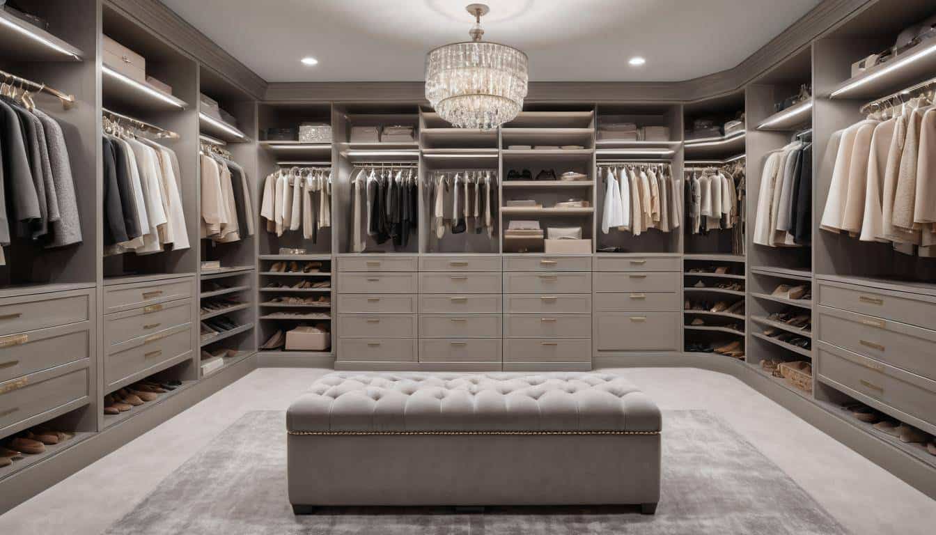 Elegant grey walk-in closet