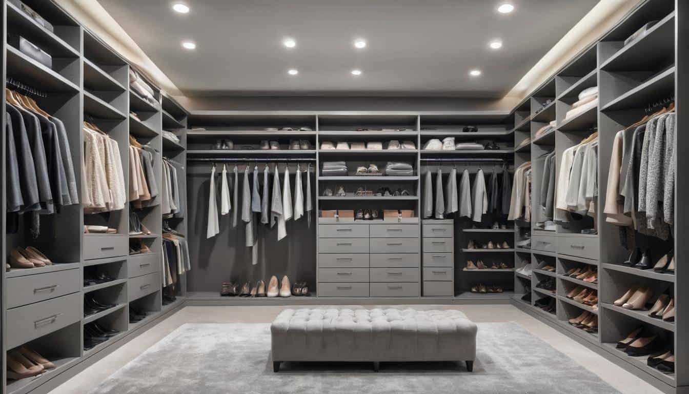 Elegant grey walk-in closet