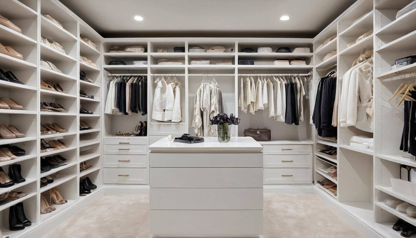 Elegant white walk-in closet