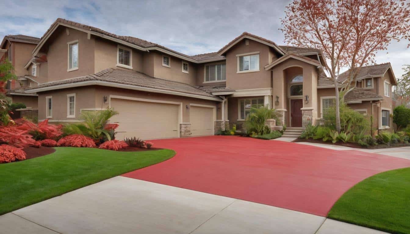 Enhanced home exterior with red driveway