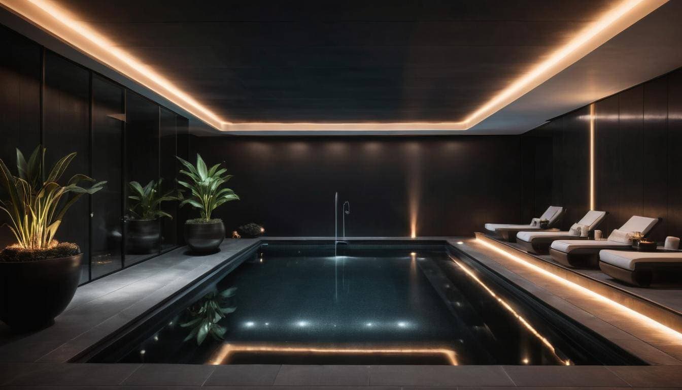 Glowing black indoor pool