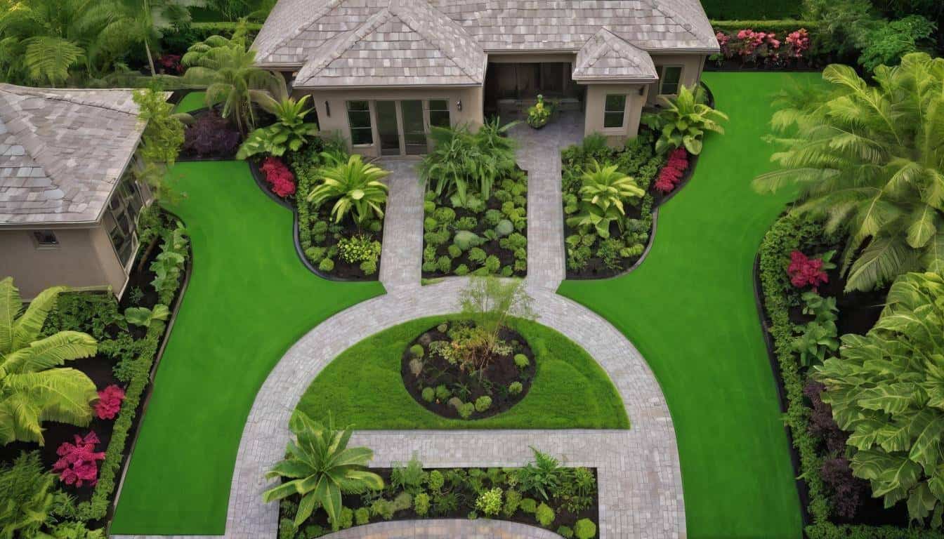 Green driveway with plants