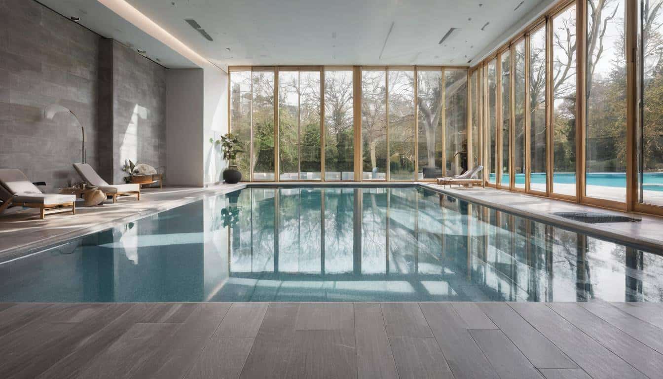 Grey indoor pool flooring