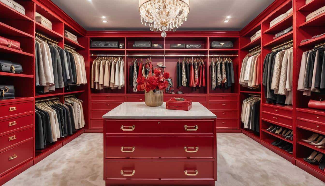 Luxurious Red Walk-In Closet Organization