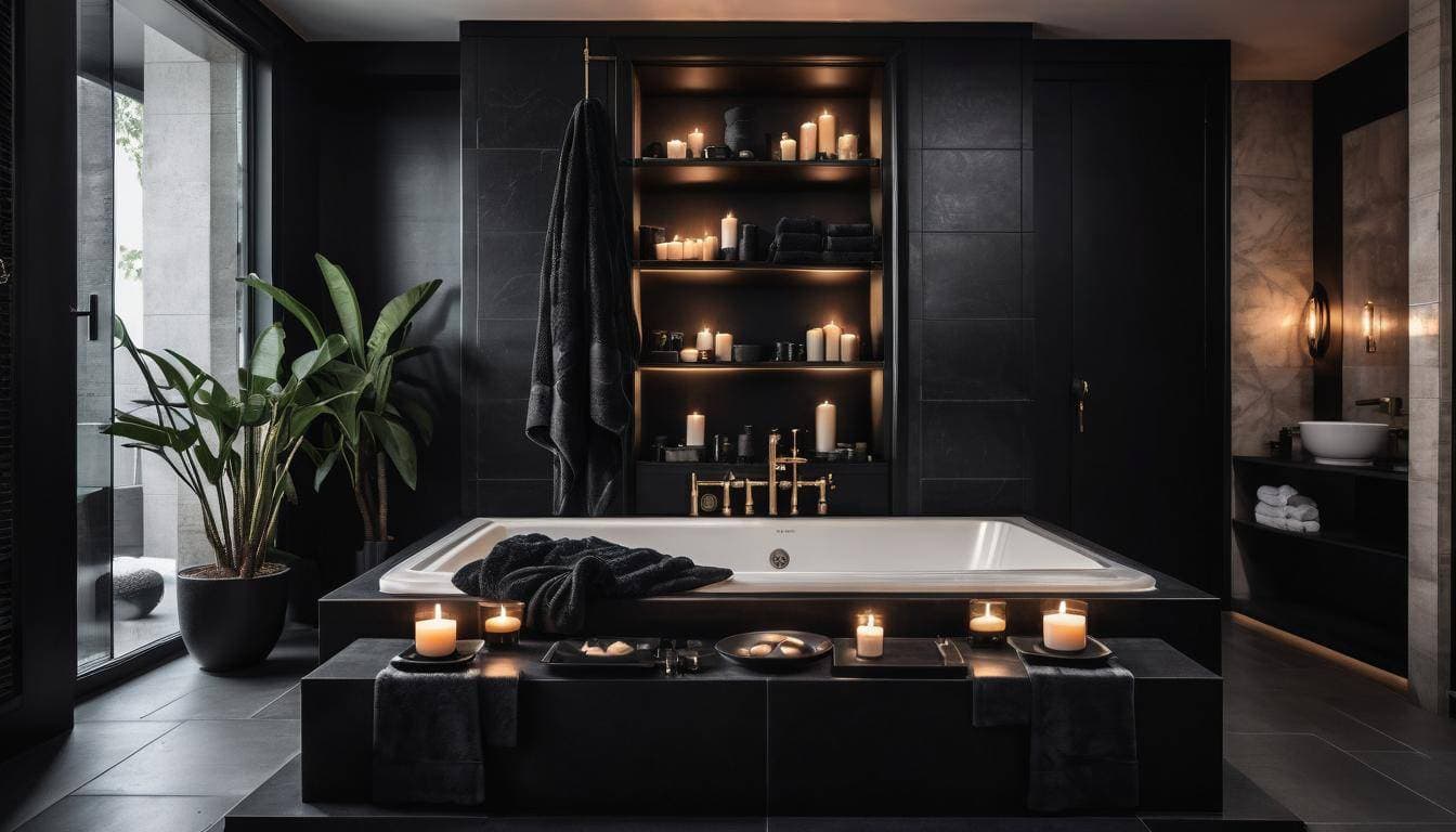 Luxurious black-themed home spa