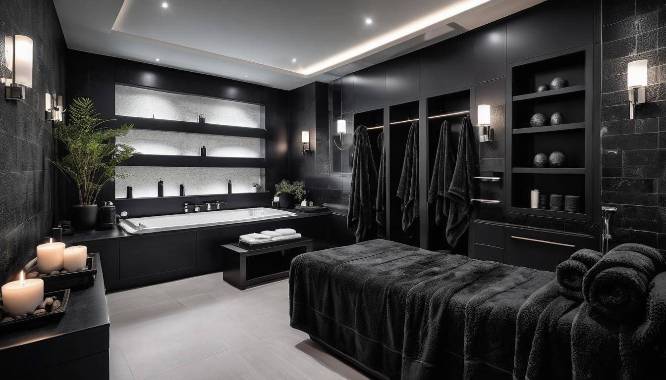 Luxurious black-themed home spa