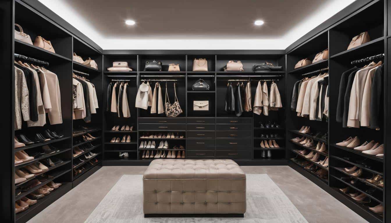 Luxurious black walk-in closet