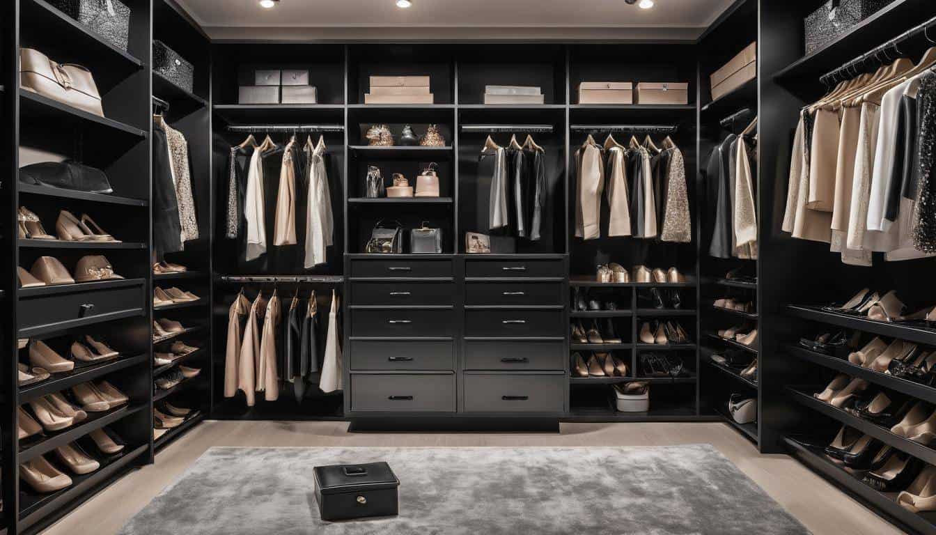 Luxurious black walk-in closet