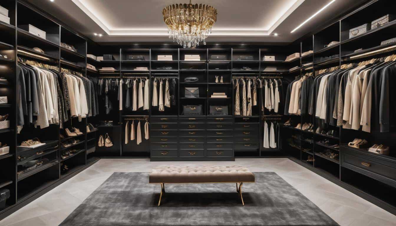 Luxurious black walk-in closet