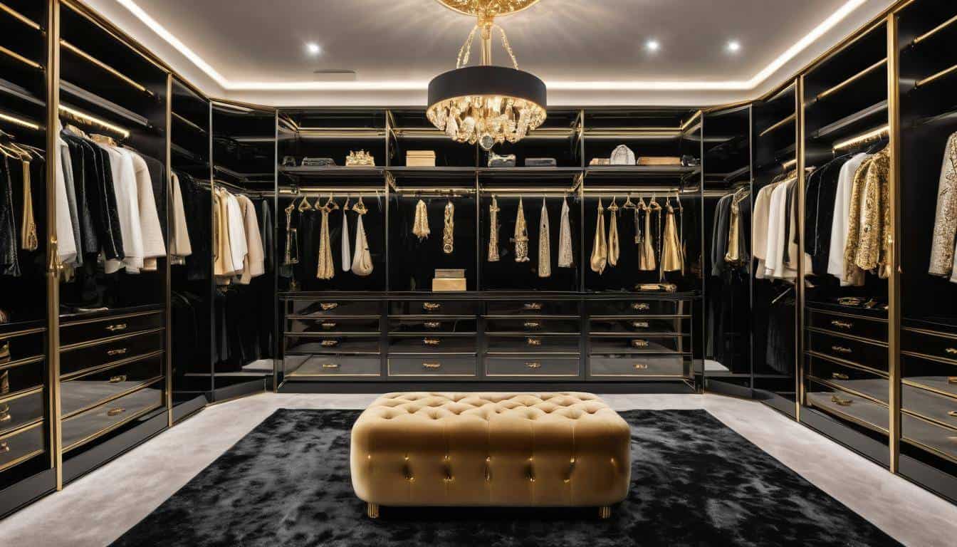 Luxurious black walk-in closet