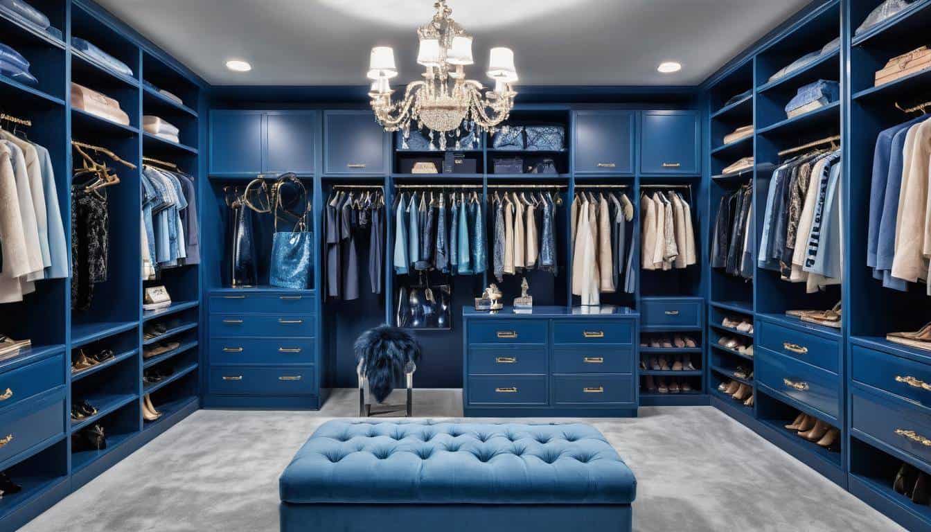 Luxurious blue walk-in closet