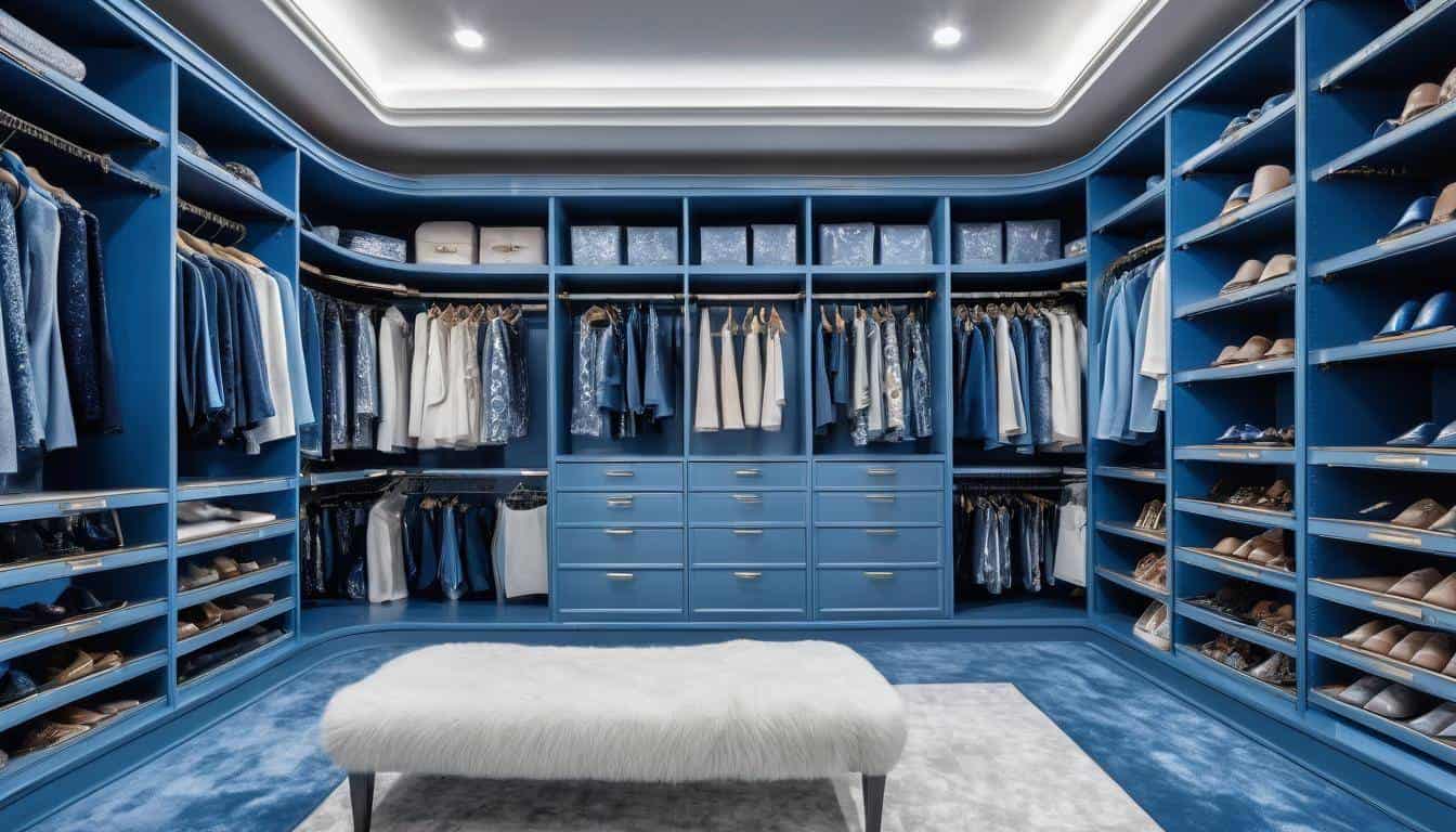 Luxurious blue walk-in closet