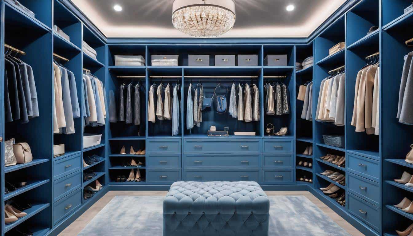 Luxurious blue walk-in closet