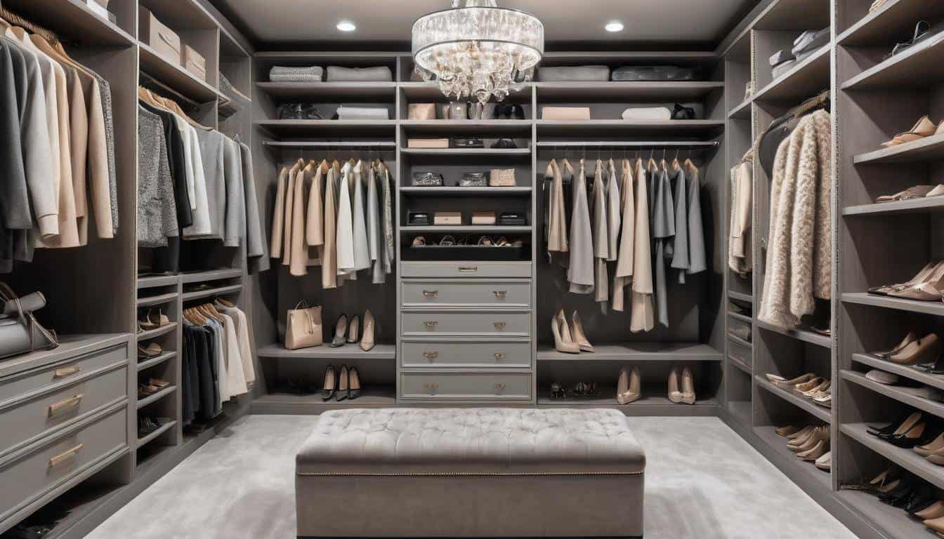 Luxurious grey walk-in closet