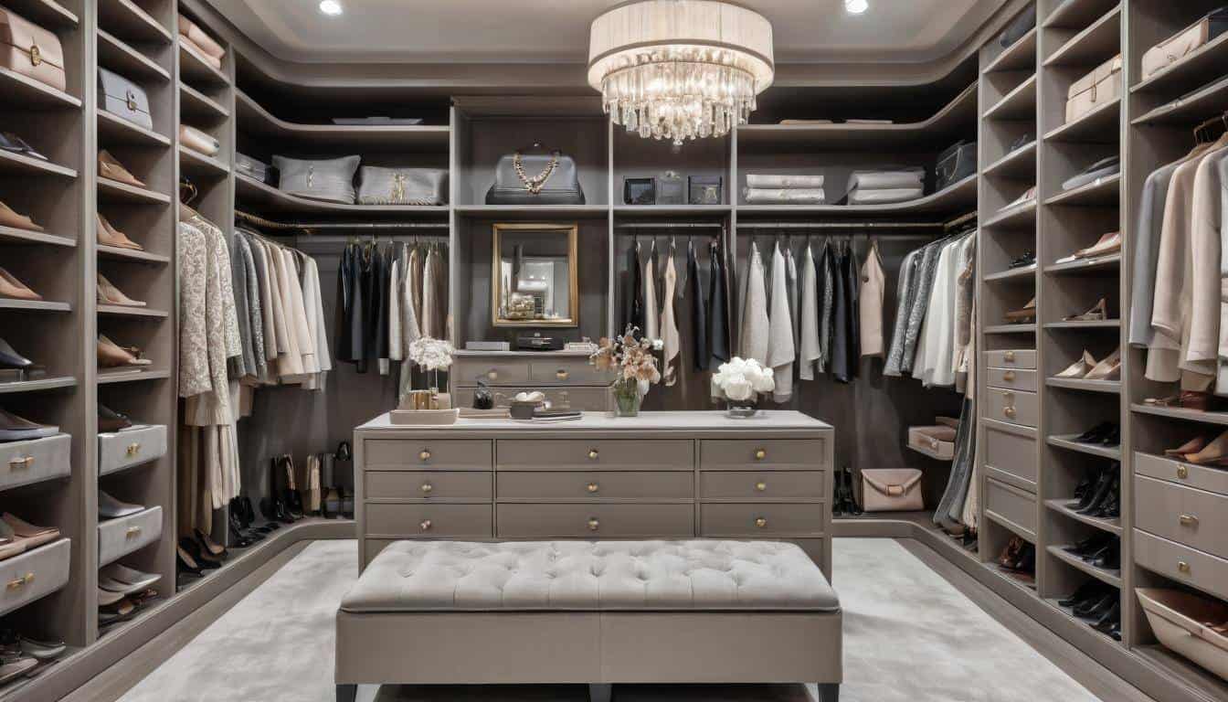 Luxurious grey walk-in closet