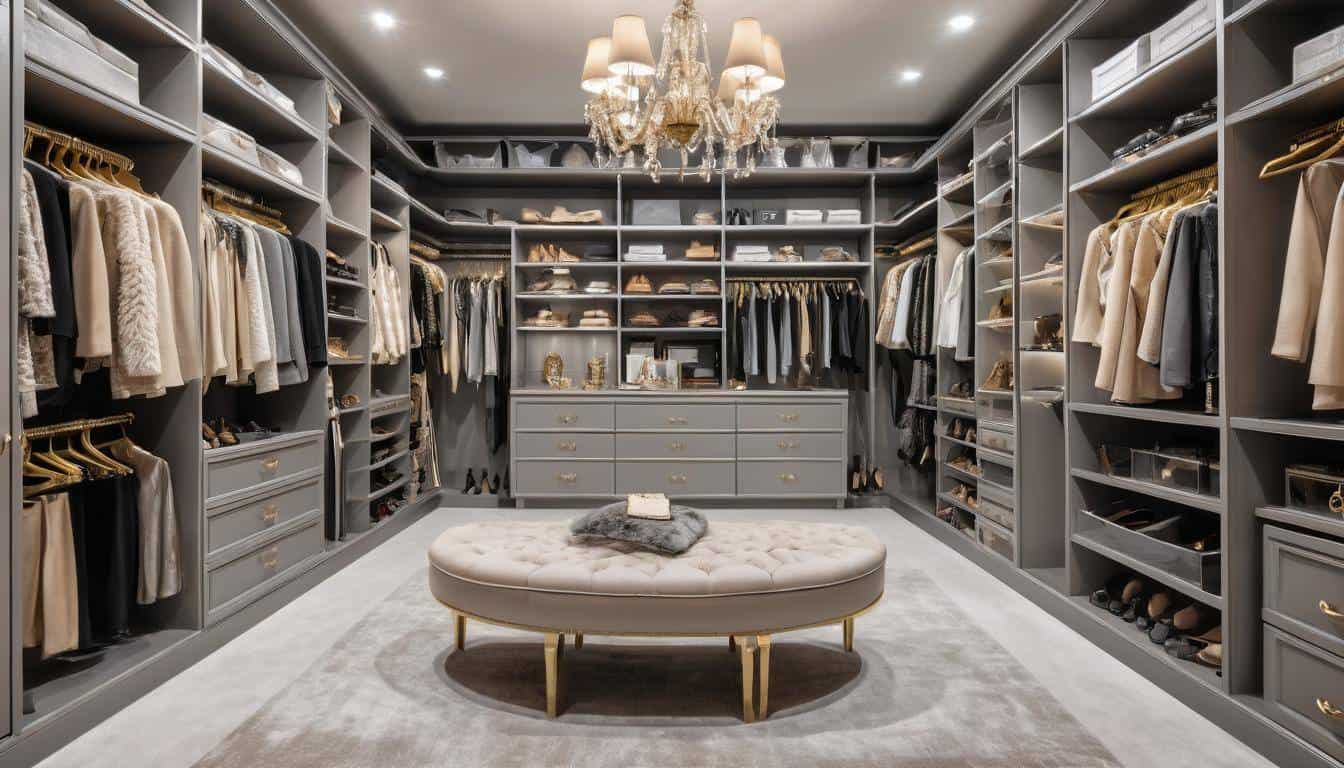 Luxurious grey walk-in closet