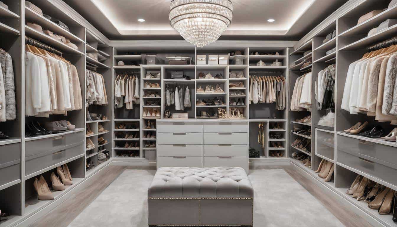 Luxurious grey walk-in closet