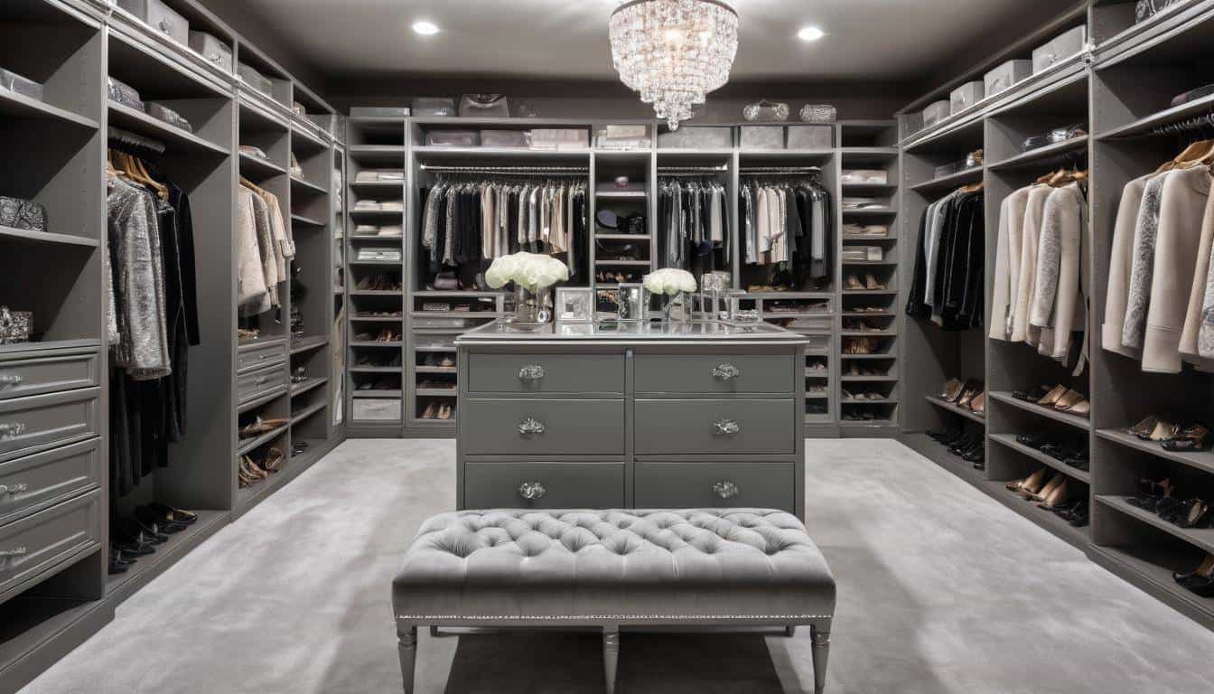 Luxurious grey walk-in closet