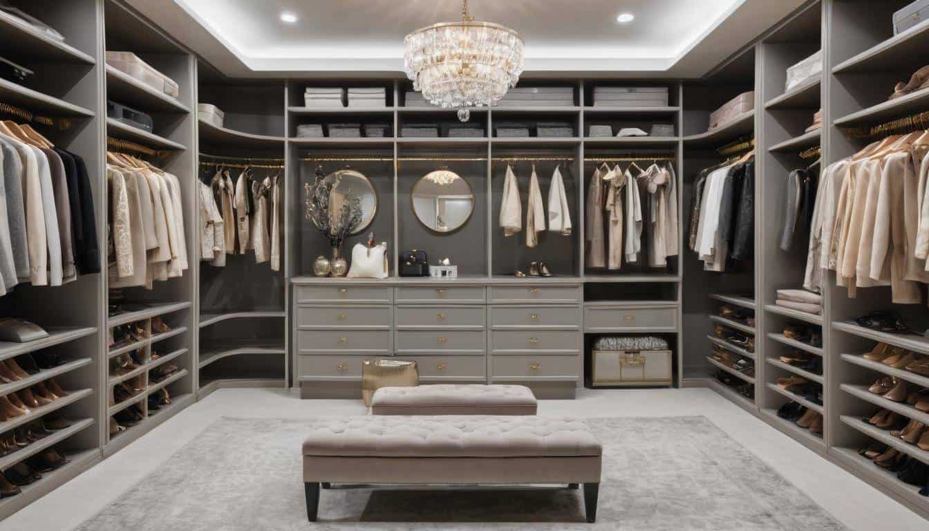 Luxurious grey walk-in closet