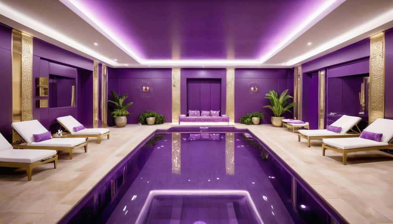 Luxurious purple indoor pool