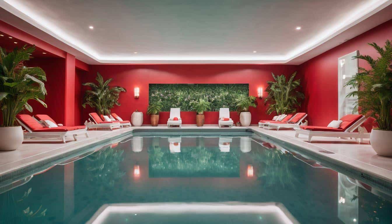 Luxurious red-themed indoor pool