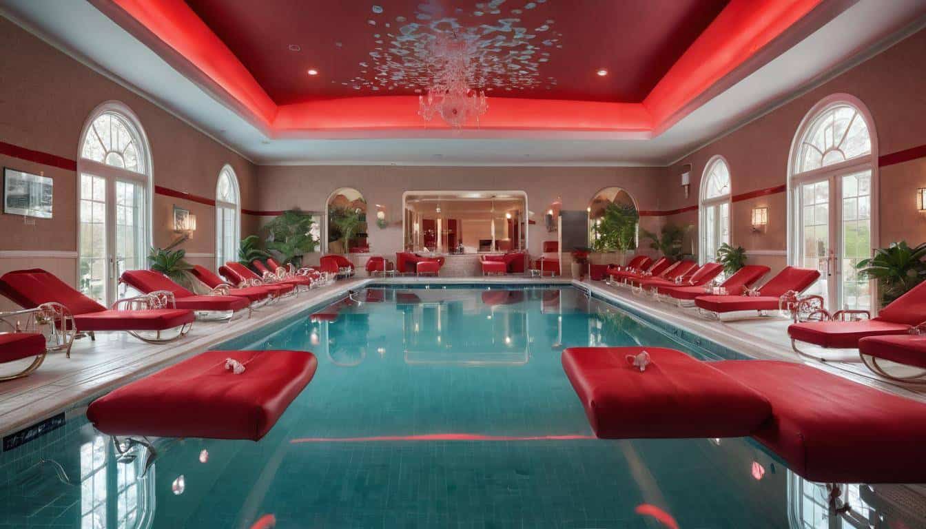 Luxurious red-themed indoor pool