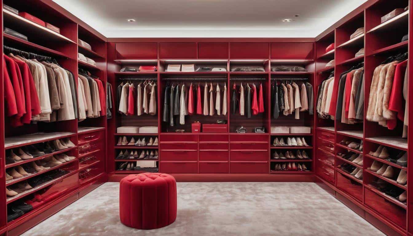 Luxurious red walk-in closet