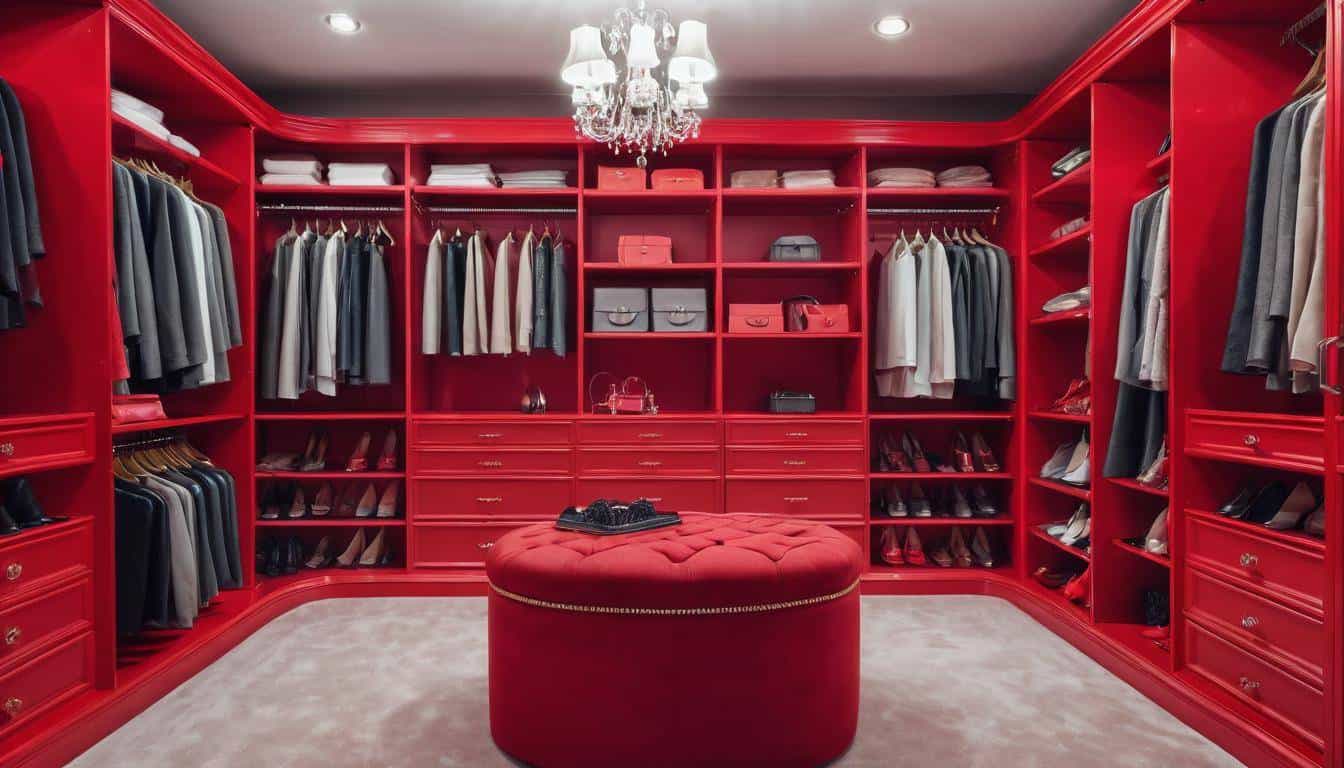 Luxurious red walk-in closet