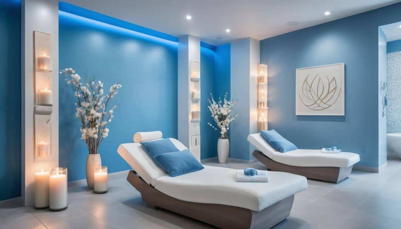 Luxurious spa with blue decor