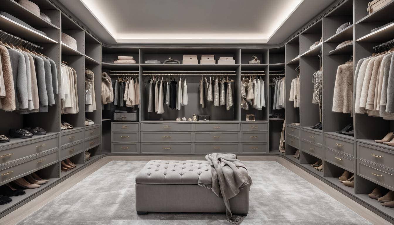 Luxurious walk-in closet organization