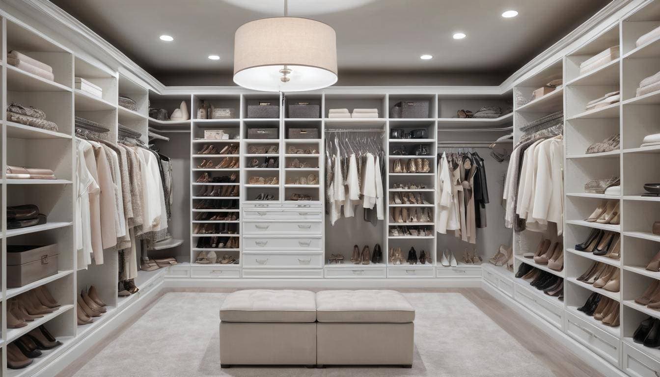 Luxurious white walk-in closet