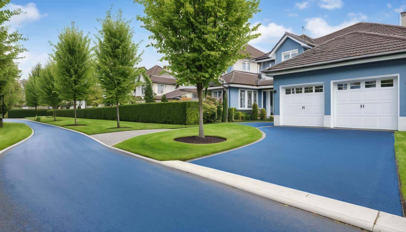 Manicured blue driveway