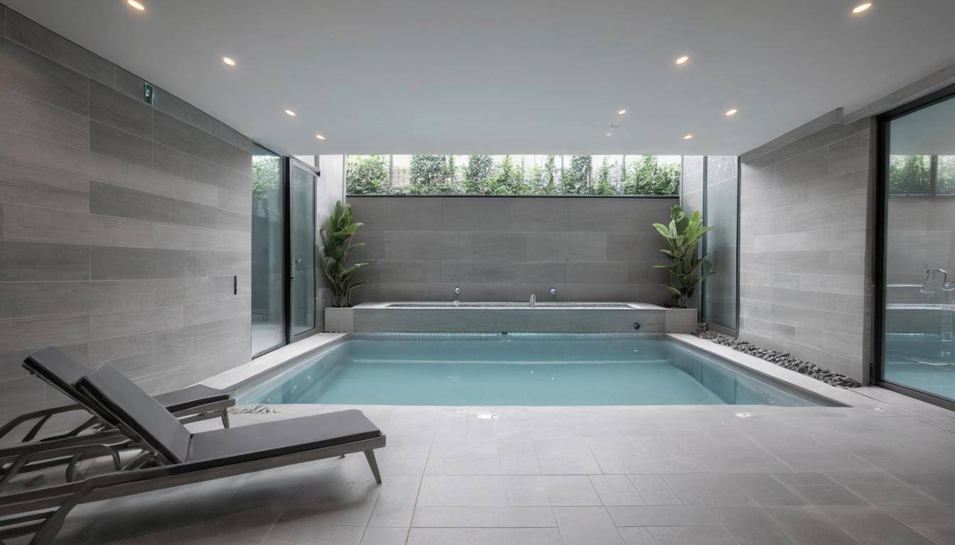 Modern elegant grey-themed indoor pool