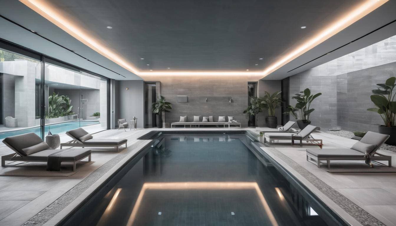 Modern grey indoor pool design