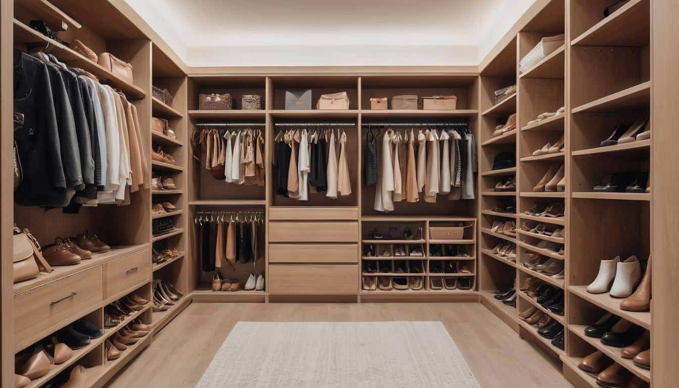 Organized light brown closet