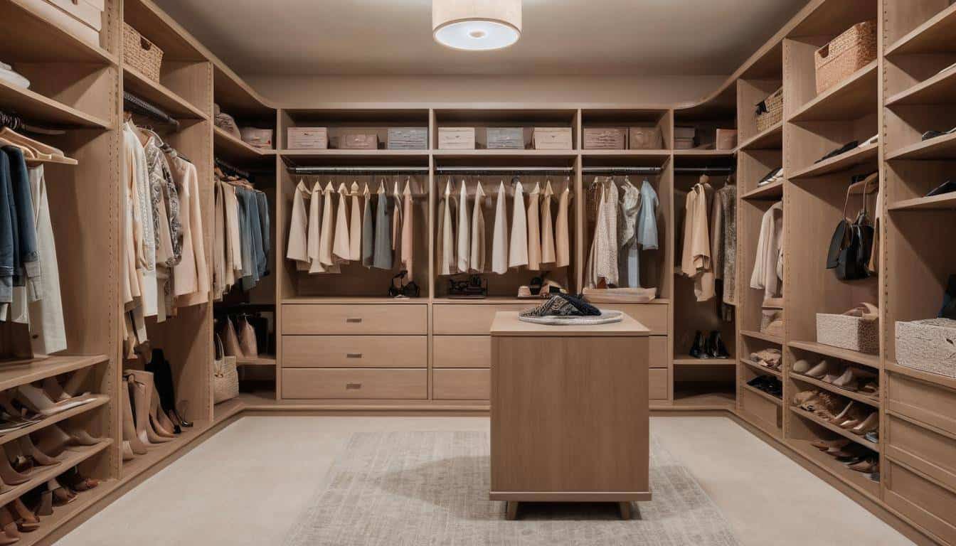 Organized light brown closet