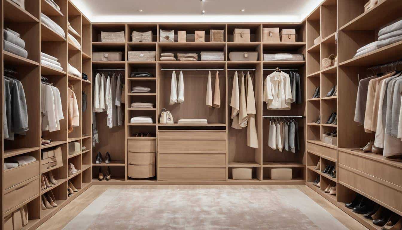 Organized light brown closet