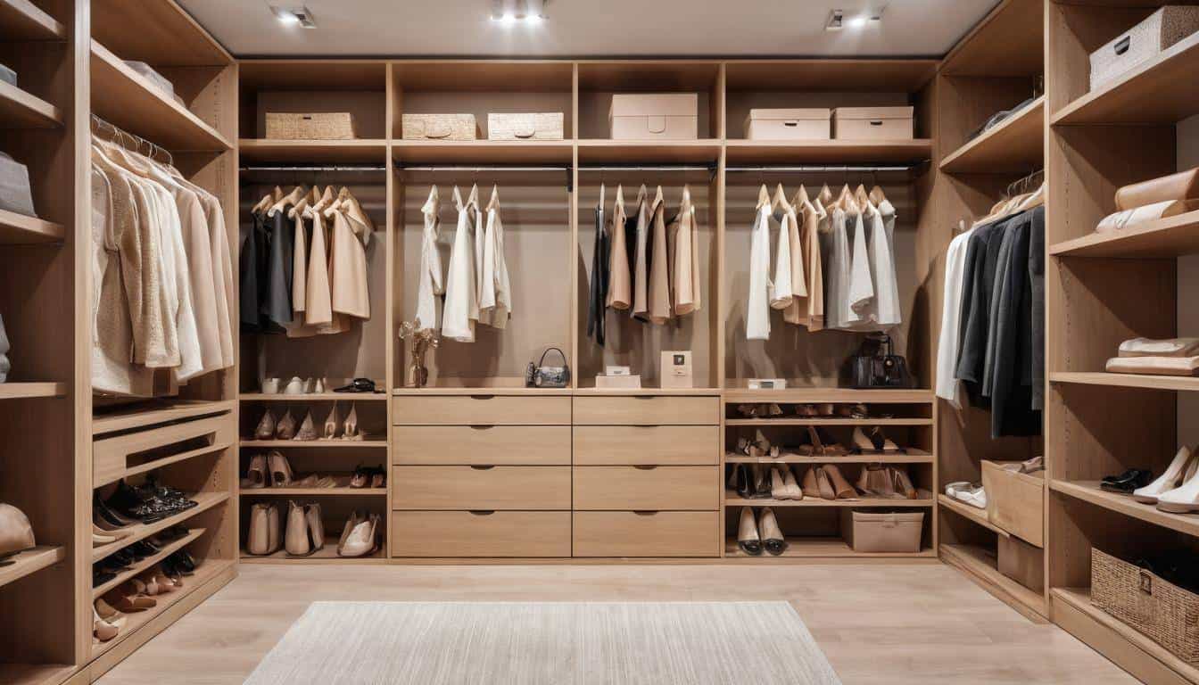 Organized light brown closet