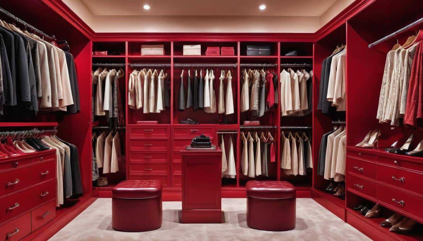 Red luxury walk-in closet